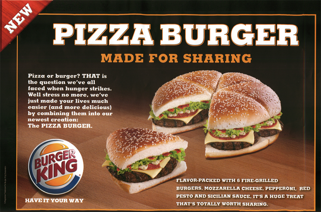 We're all gathered today for a holy matrimony of pizza and burger.