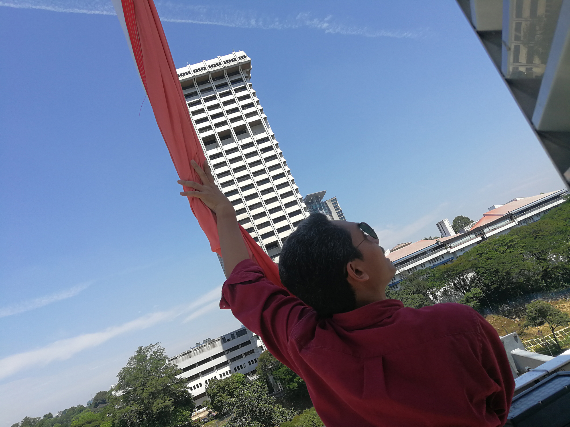 Shah waiting for the right time to let go of the flag.
