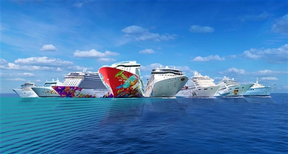 The colourful ships on the Genting Cruise Lines.