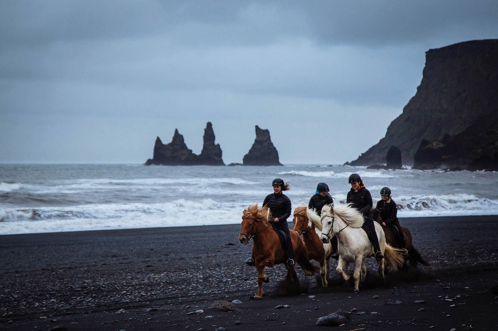 The iconic black sand beach.