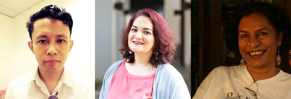 Lokman, Adrianna and Saras carrying the Malaysian flag.