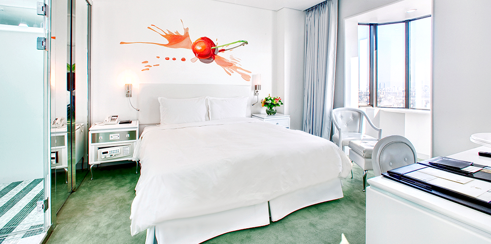 All-white with a pop of colour.