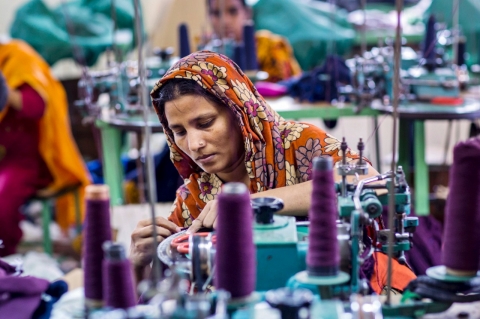 A garment worker in Dhaka, Bangladesh