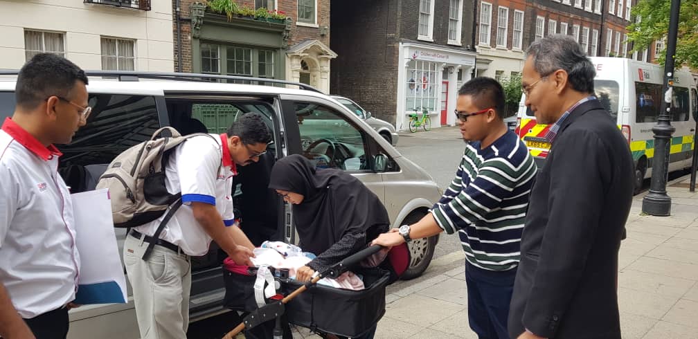 Baby Ainul and her family upon arrival in London.
