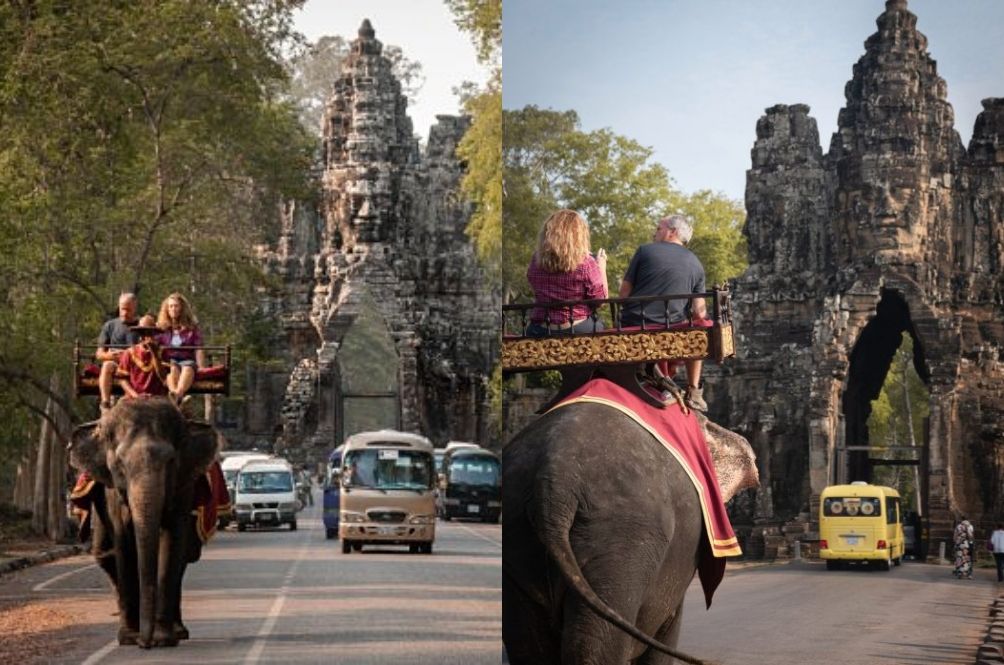 The infamous elephant ride at Angkor Wat.