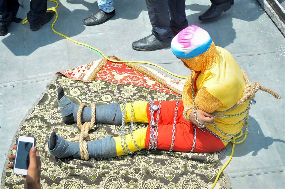 Chanchal before being lowered into the river.