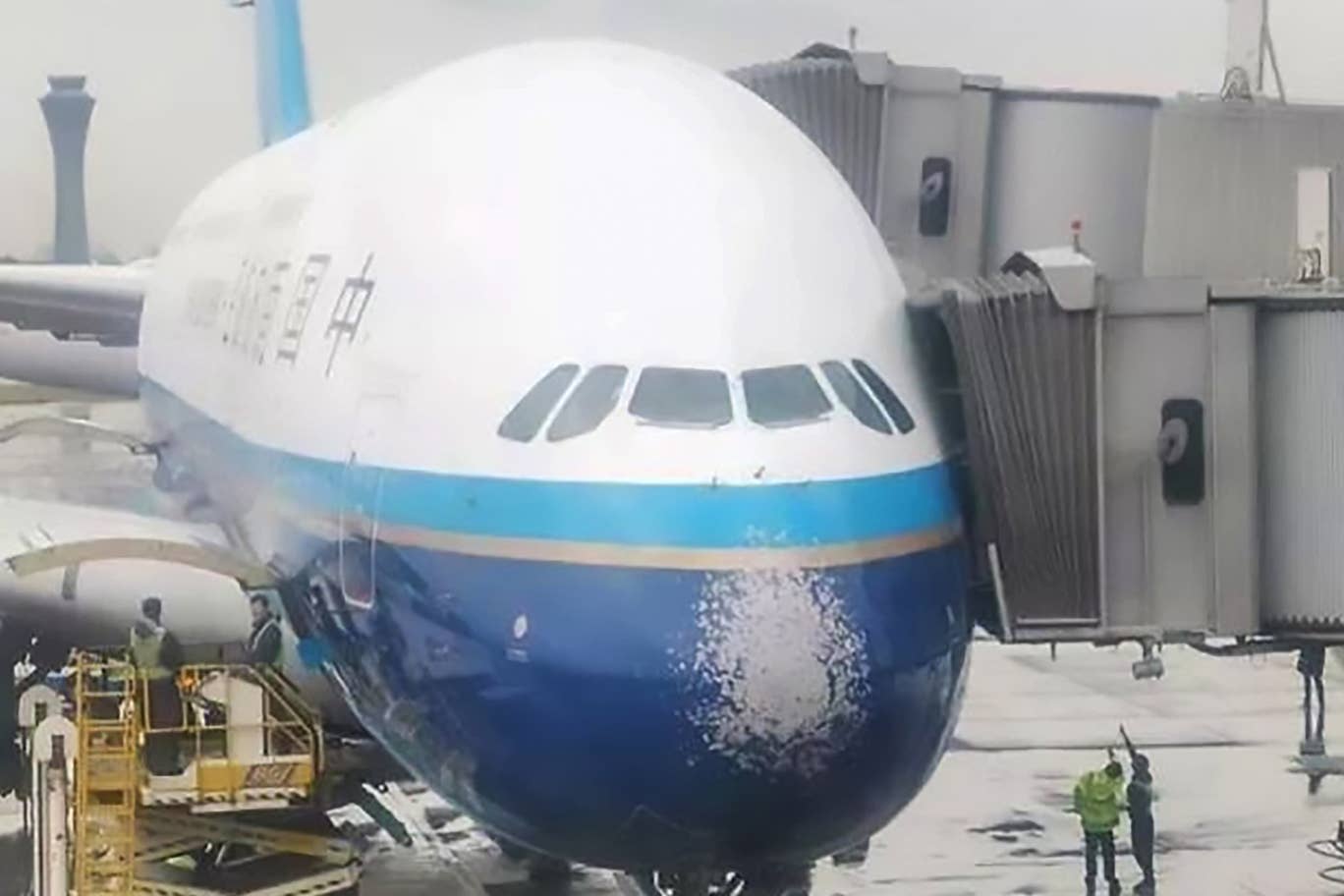 The paint on the front of the plane was also chipped off.