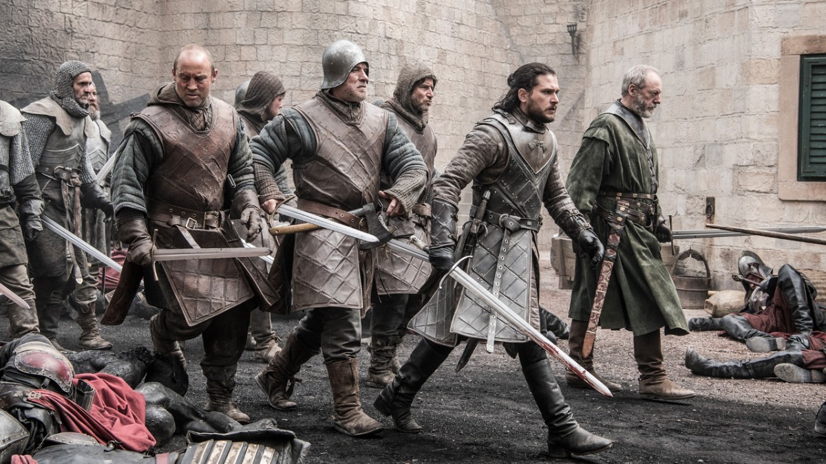Charging into battle.