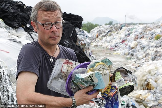 BBC/KEO Films/Tom Beard Among the plastic waste Hugh finds at the wasteland.