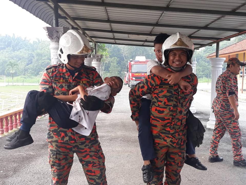 Facebook A fire drill demonstration at school.