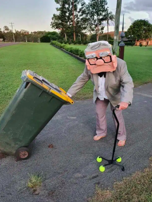 Dressing UP to take out the trash.