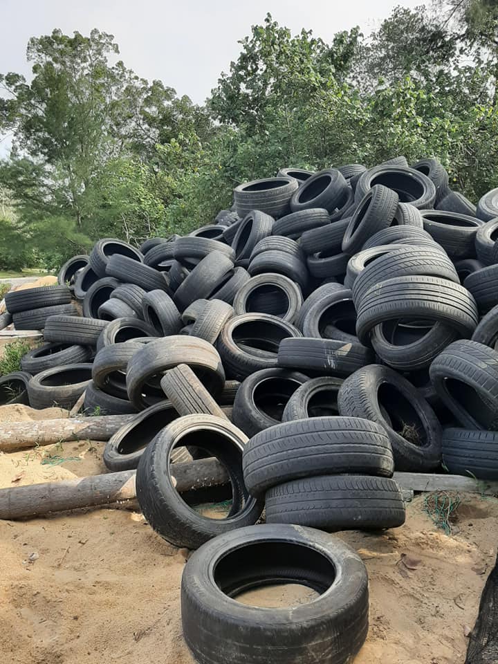 A mountain of tyres.