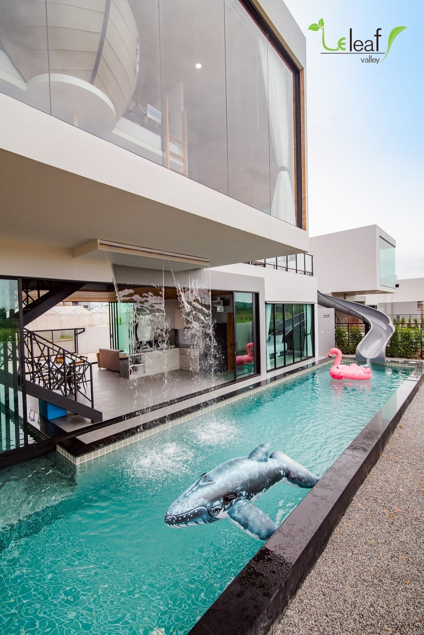 From second floor to pool in two seconds.