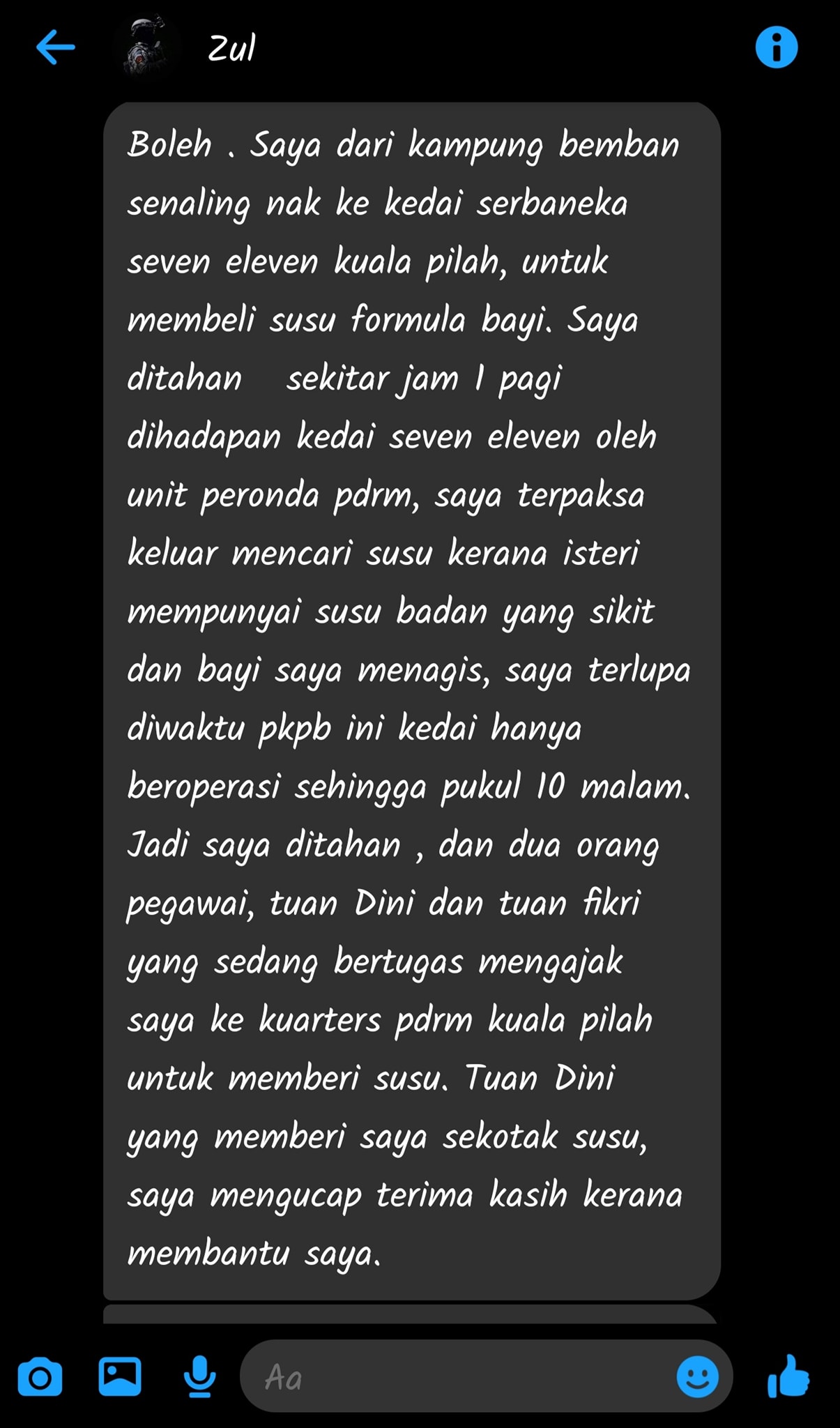 Message from Zul
