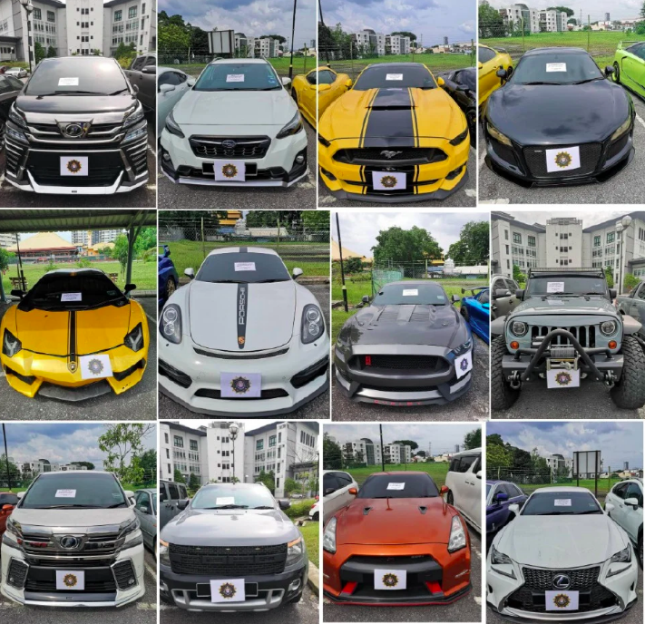 Berita Harian Some of the seized luxury cars.