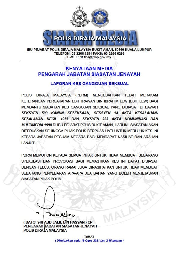 Statement from the police