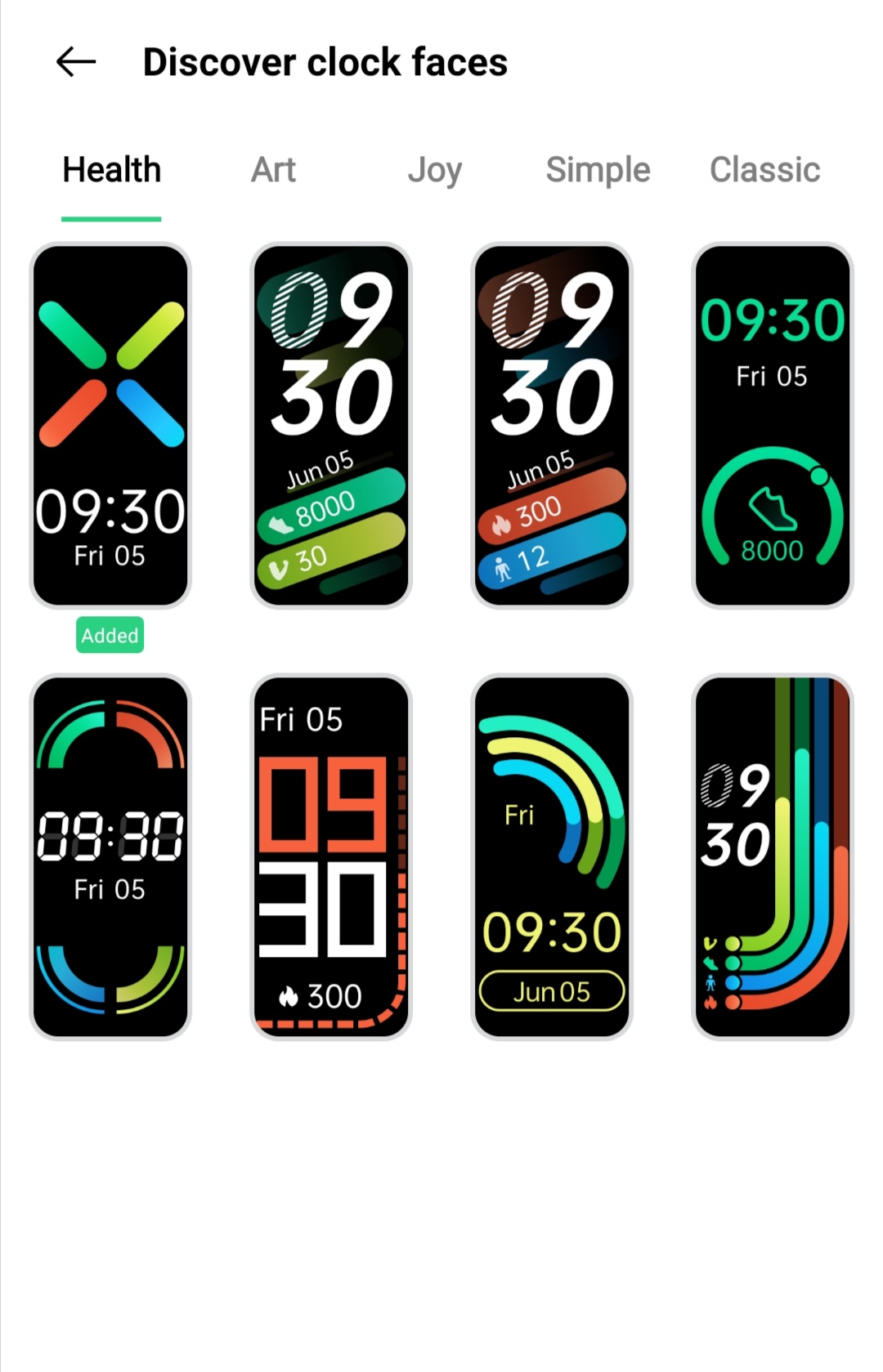 Some of the available watch face options.