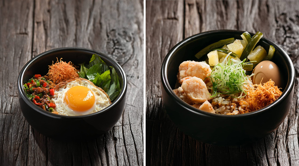 The Meatless Krapow Rice Bowl and Hainanese Mushroom Rice.