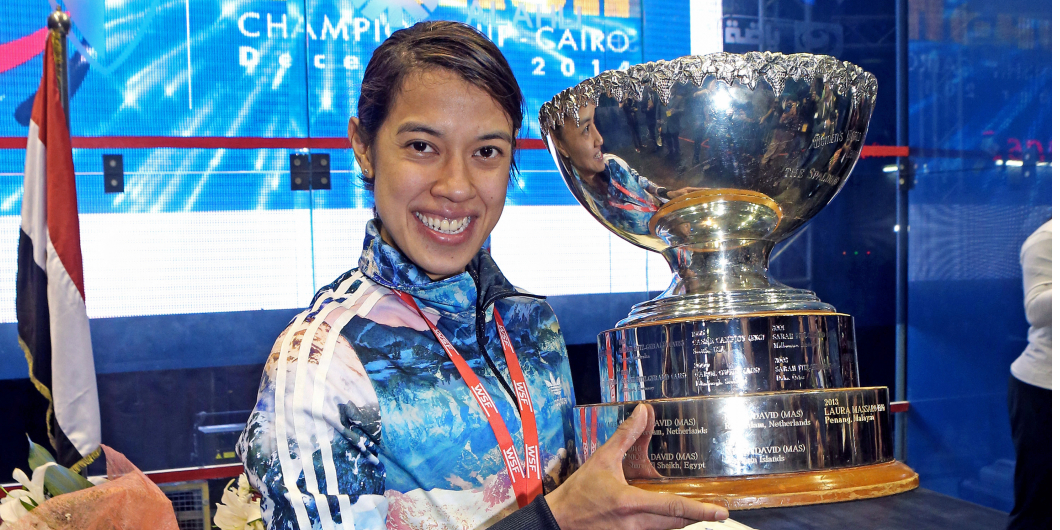 Nicol winning her eighth world title.