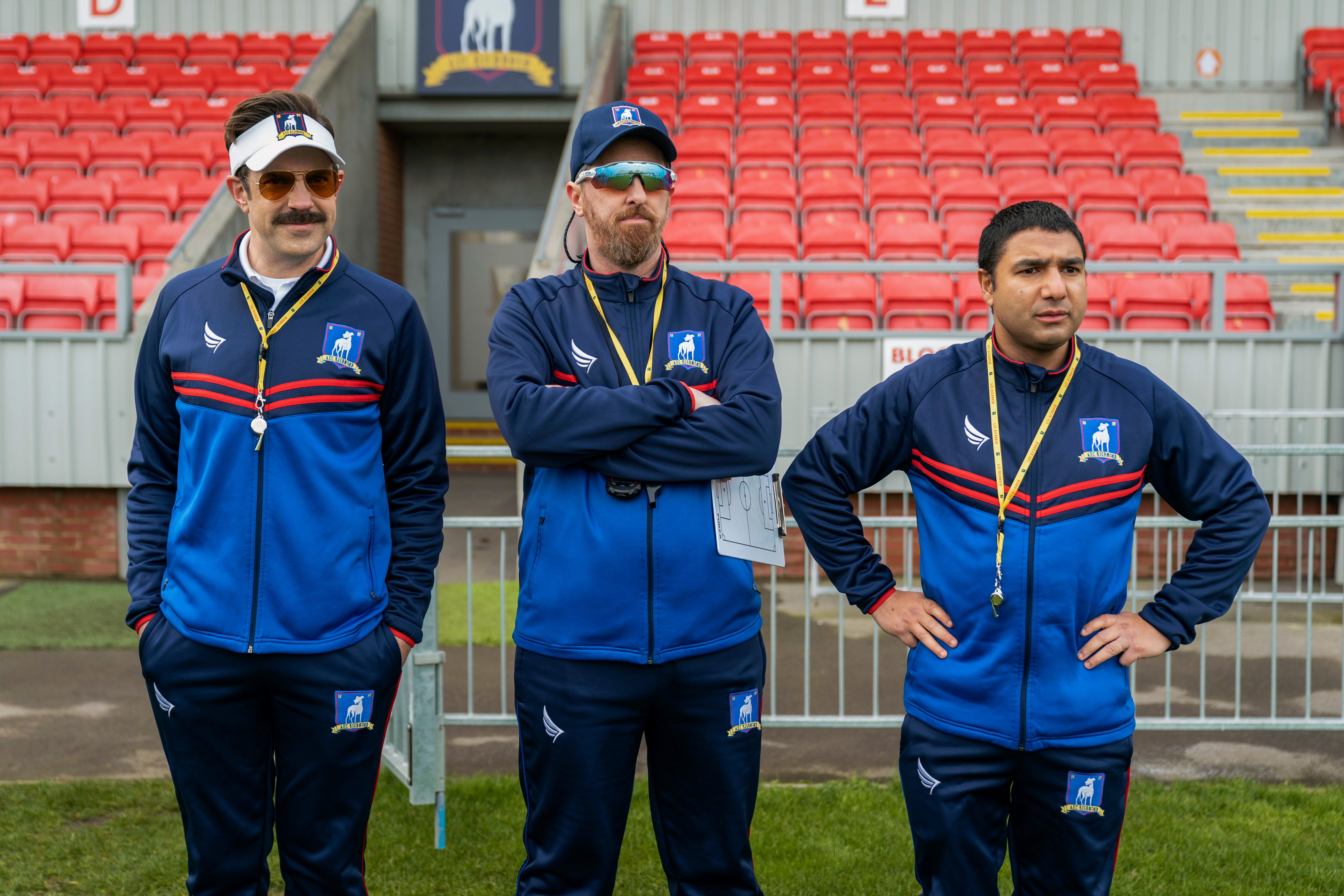 Brendan Hunt, Jason Sudeikis and Nick Mohammed in 'Ted Lasso' season two