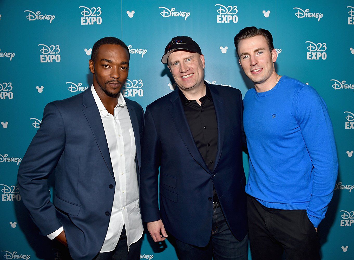 The new and OG Captain America with Kevin Feige.