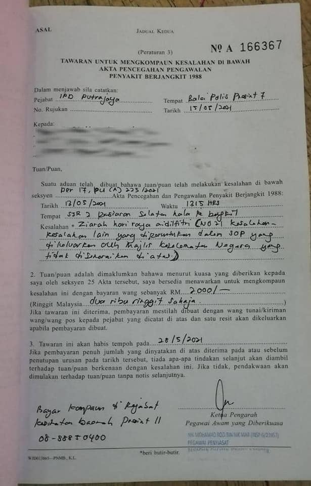 The woman was given a RM2,000 compound.