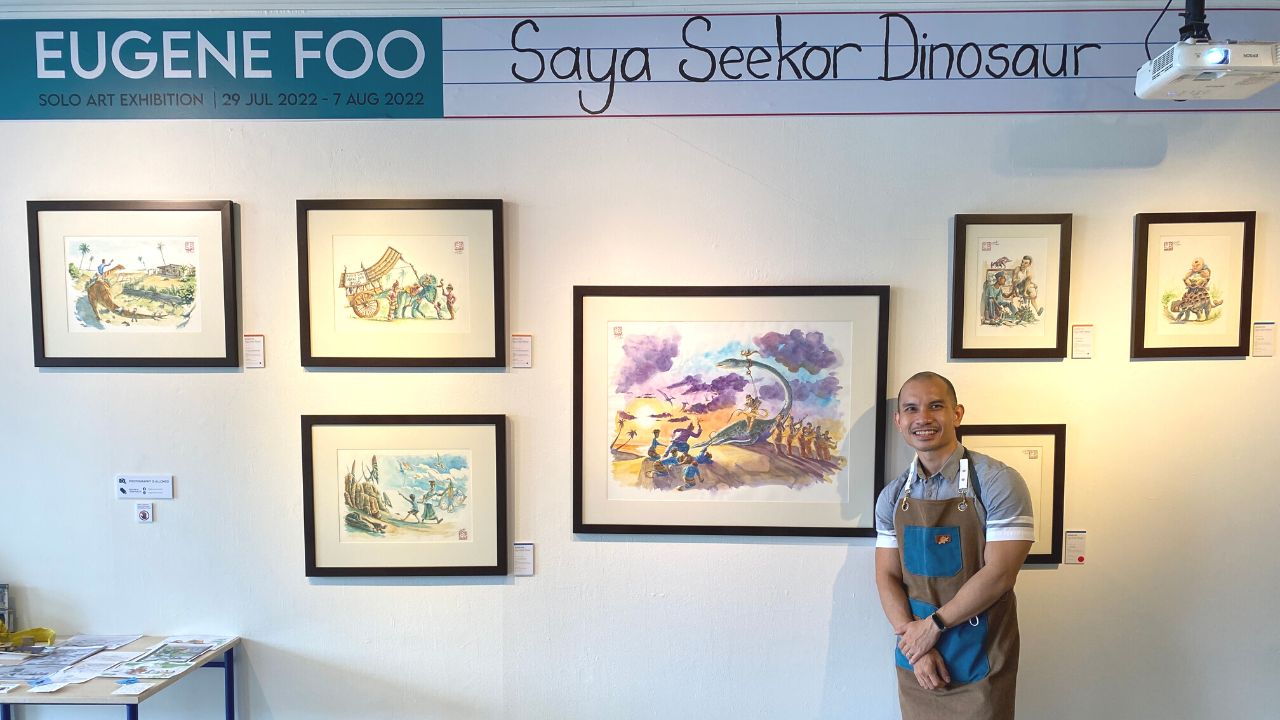 eugene foo at his solo art exhibition saya seekor dinosaur
