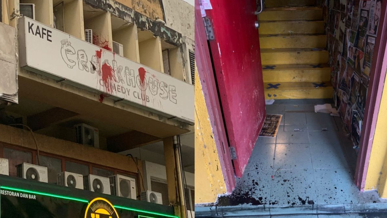 crackhouse comedy club vandalised with paint
