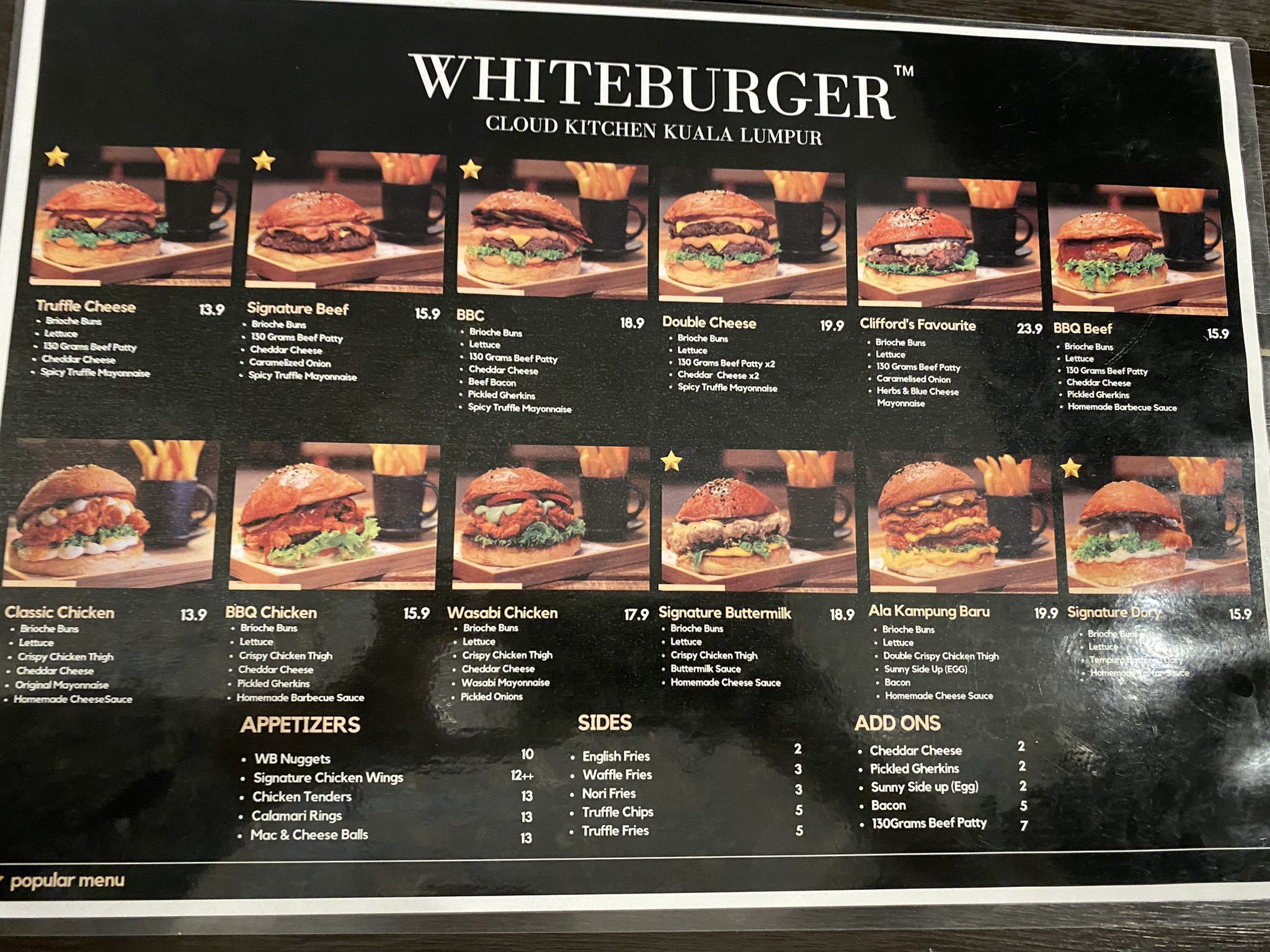 menu at white burger kampung baru