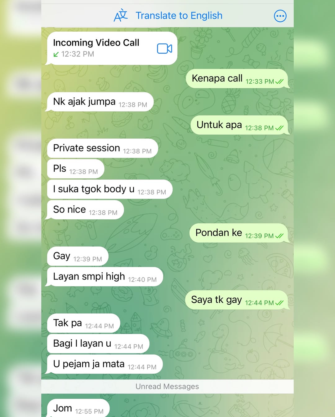 Mesej lelaki songsang kepada Andika Putera