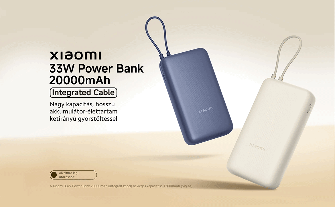 Xiaomi 33W Power Bank 20000mAh (Integrated Cable) - Tan - mstore.hu