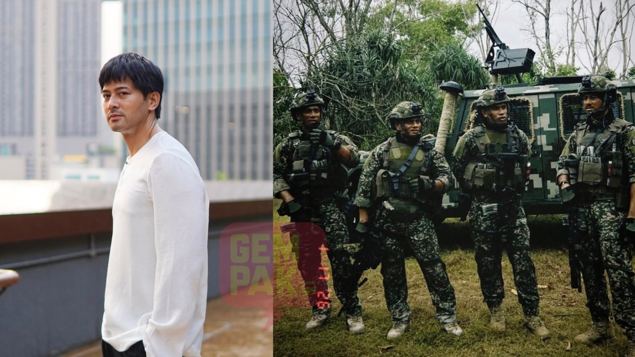 俳優ファドラン・ハジムと軍服姿の兵士たちを並べた写真