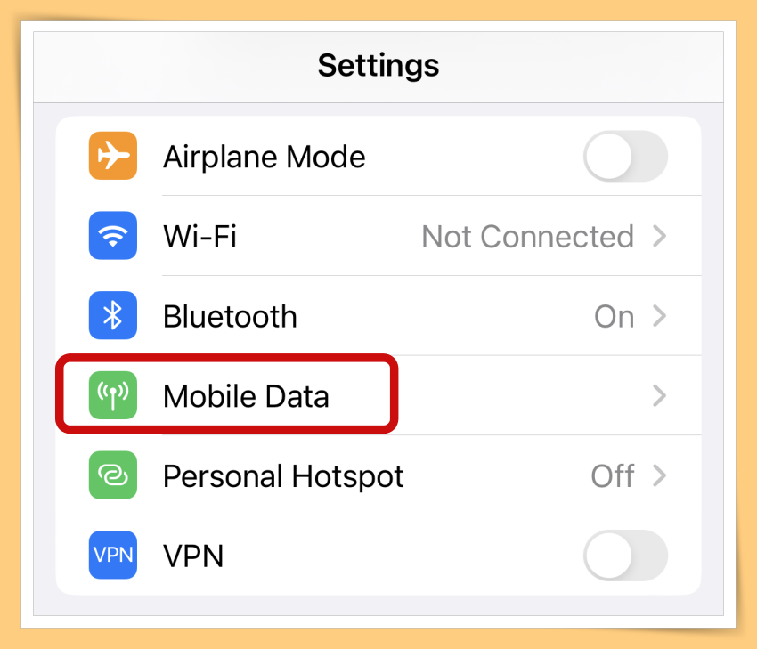 Settings and click Mobile Data