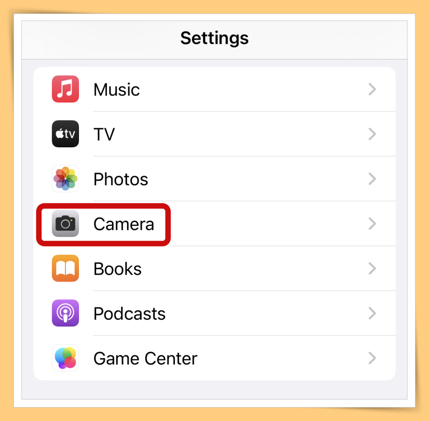 Click on Settings Choose Camera