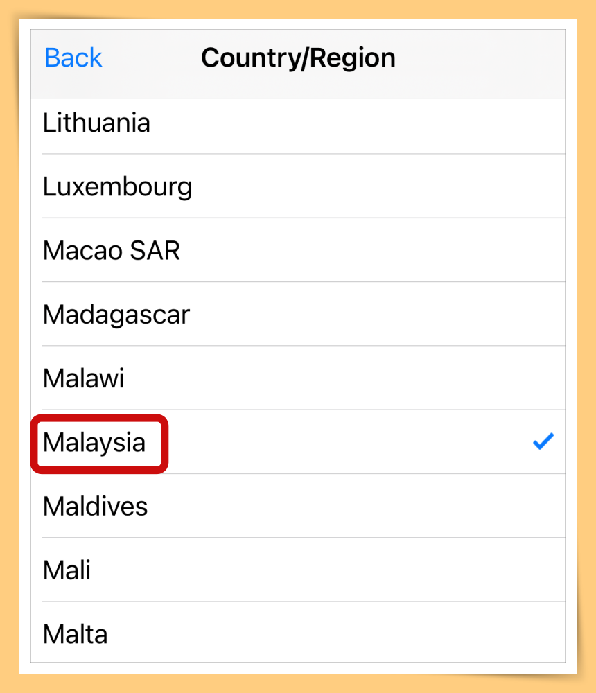Change to Malaysia