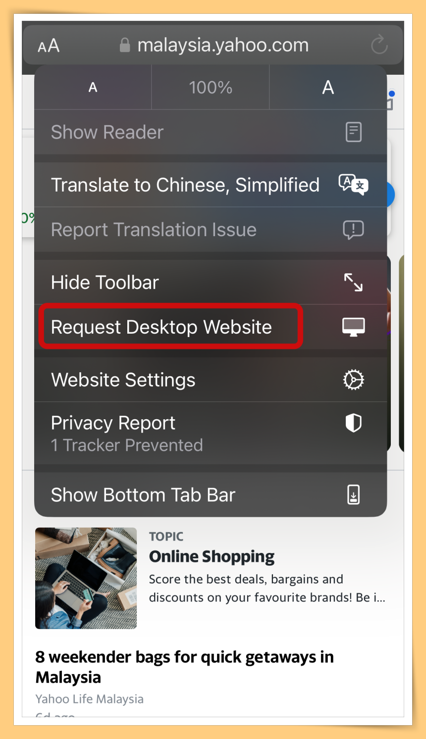 Choose Request Desktop Website