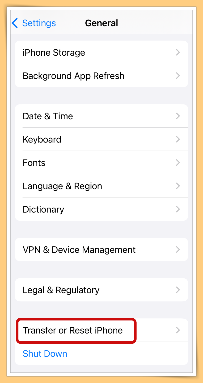 Click on Transfer or Reset iPhone