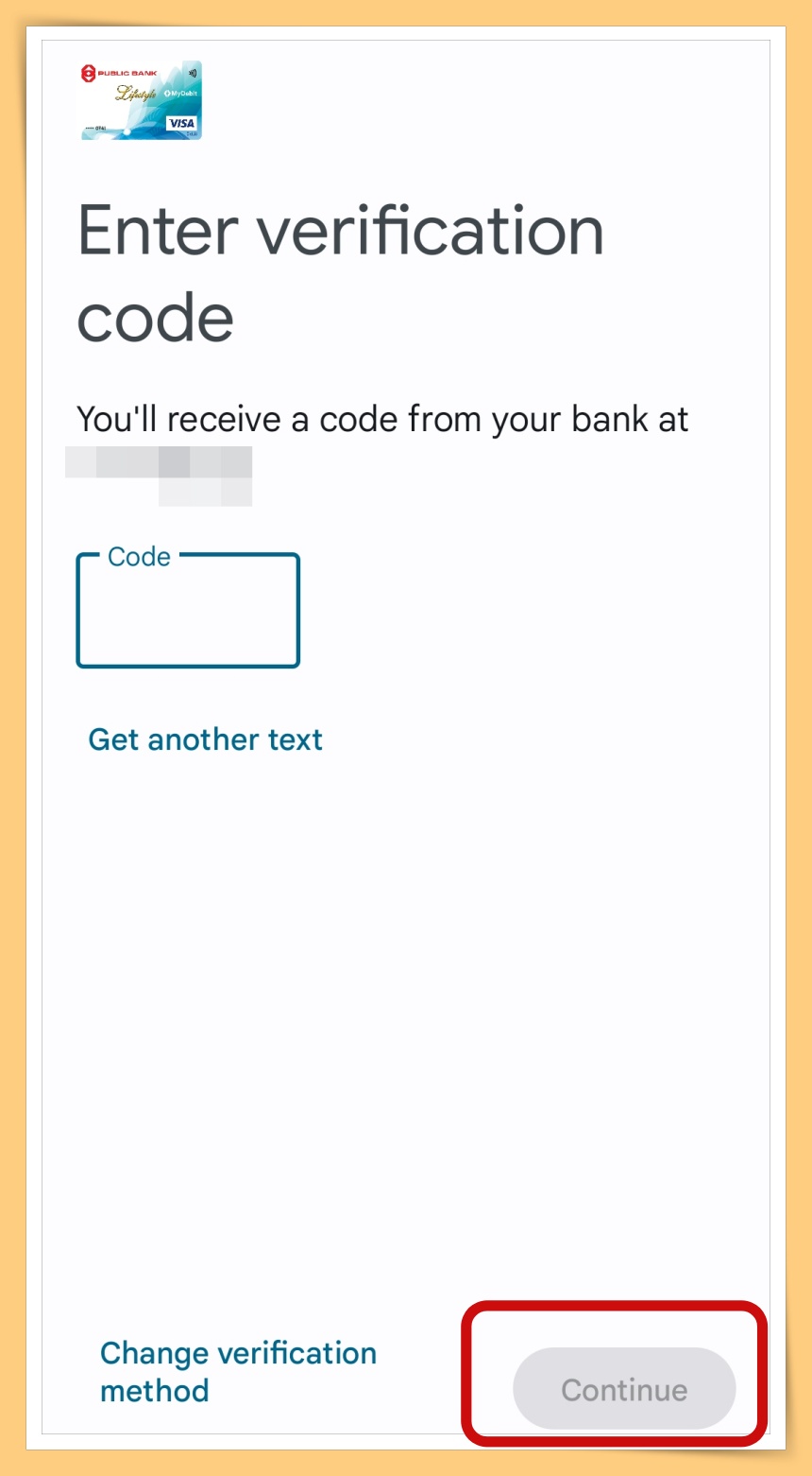 Fill Verification Code and click continue