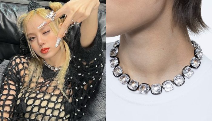 Lisa佩戴枕形切割水晶项链swarovski