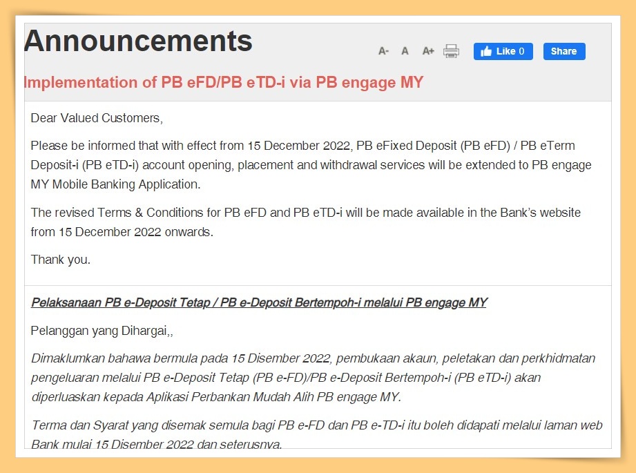 Public Bank Announcement