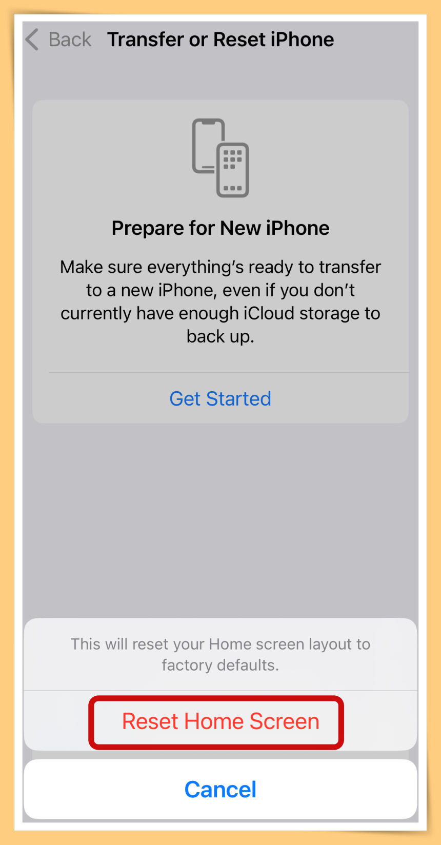 Reset Home Screen