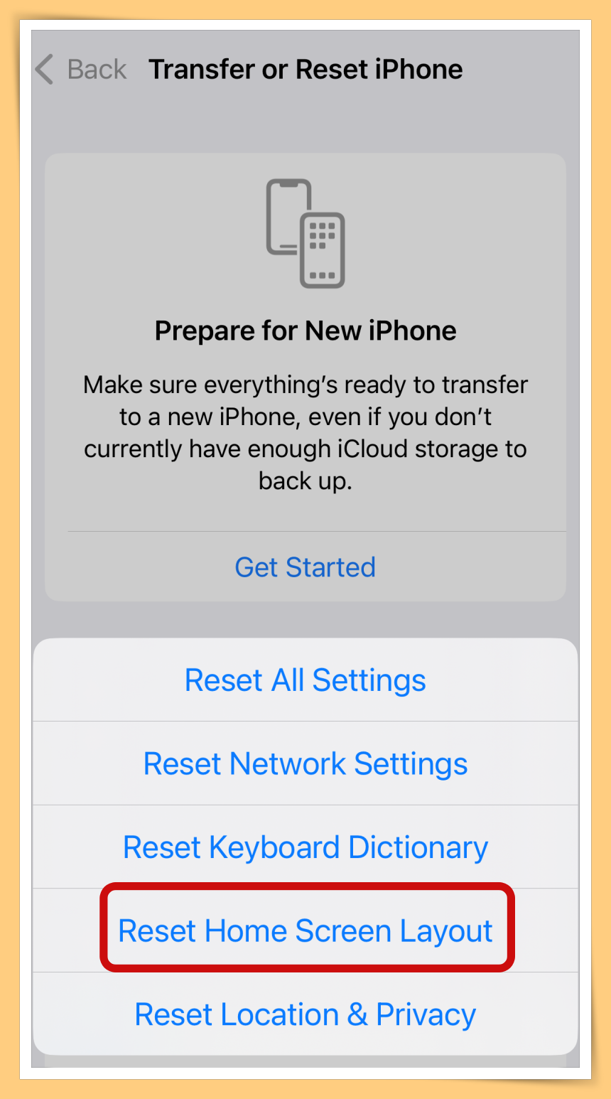 Reset Home Screen Layout