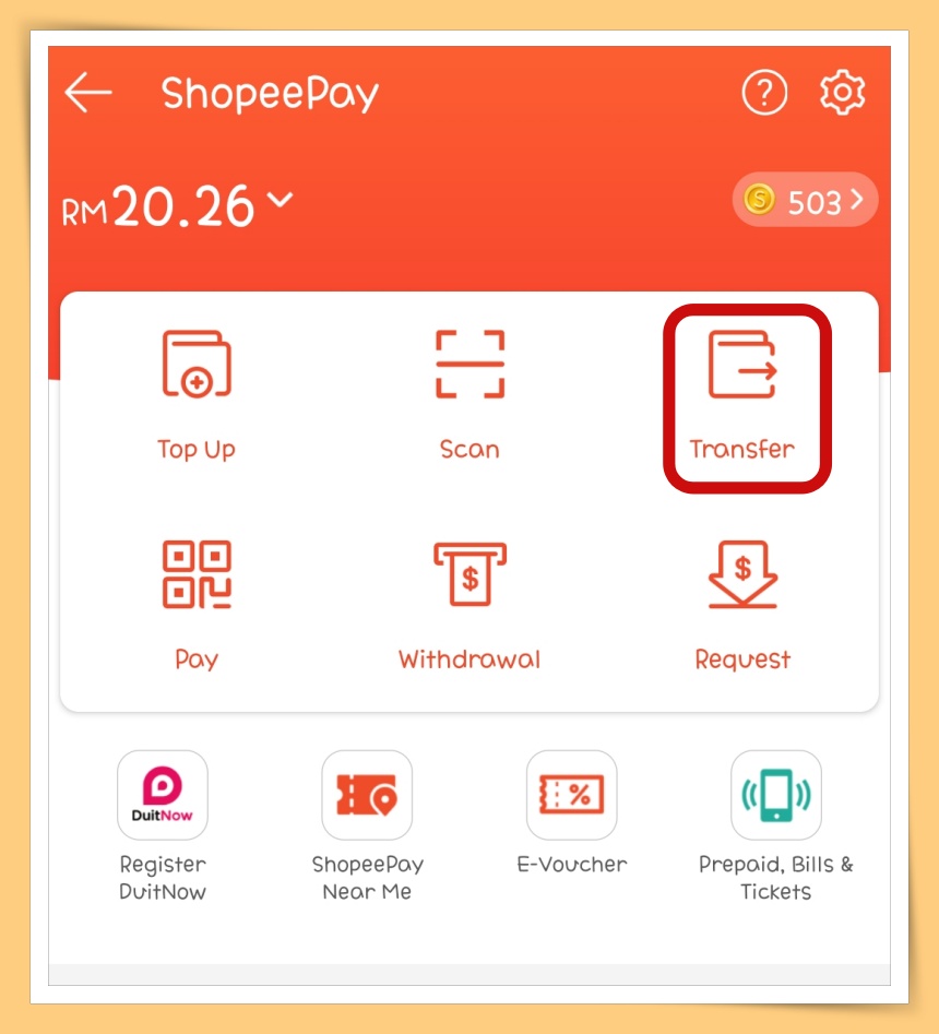 ShopeePay Choose Transfer