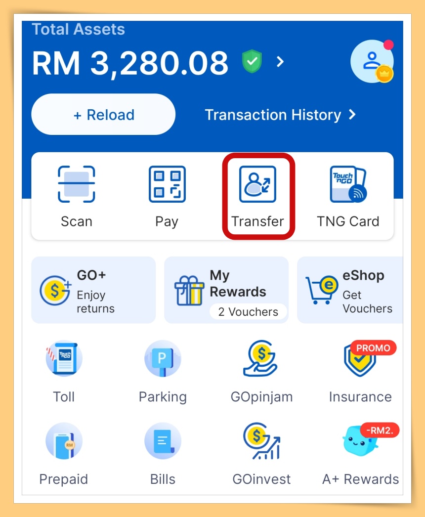 TNG eWallet Choose Transfer