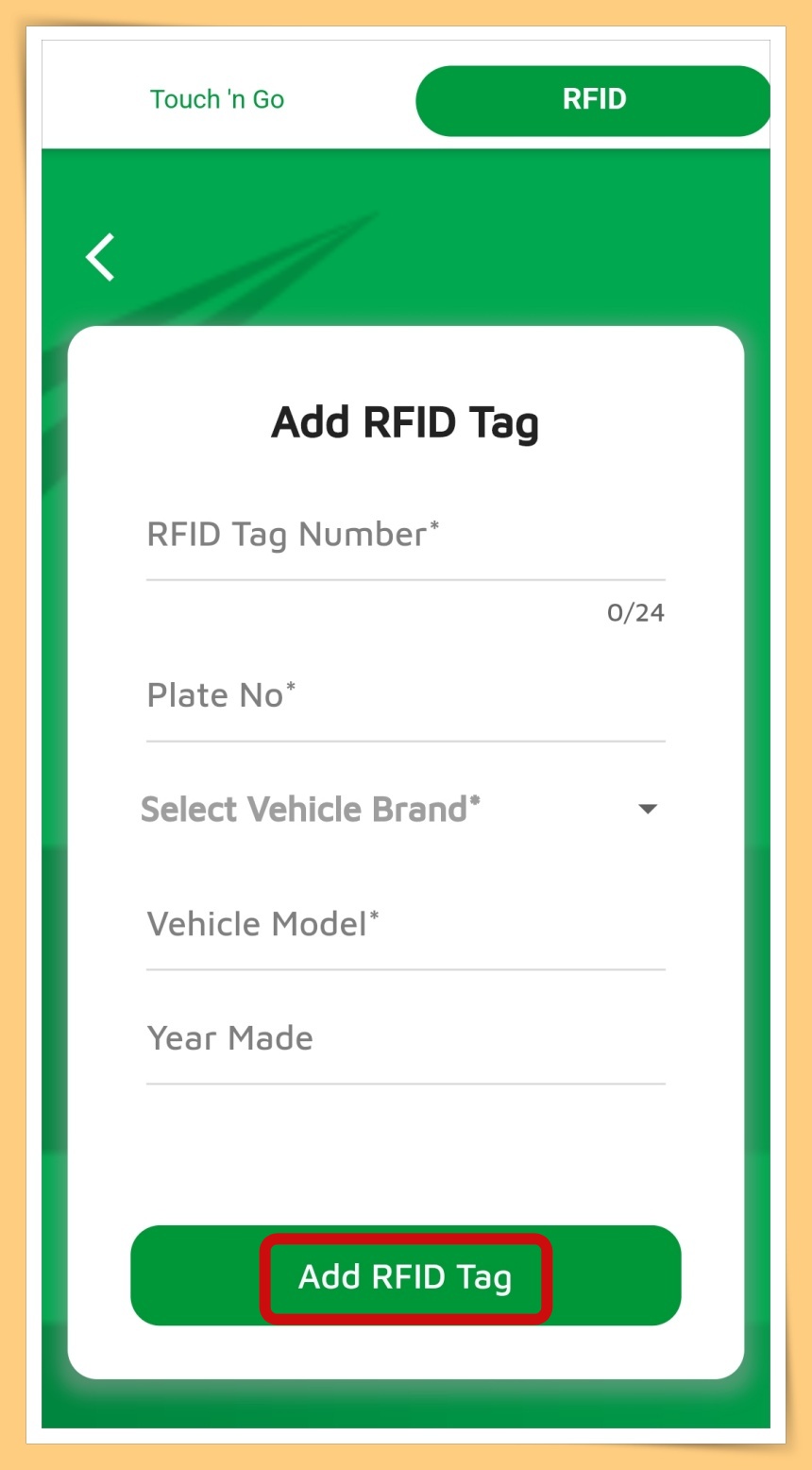 Fill in RFID Number