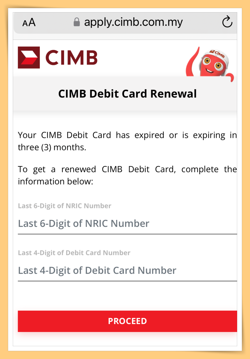 CIMB Online Renew Debit Card