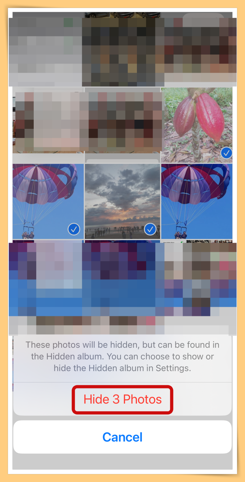 Click hide 3 photos