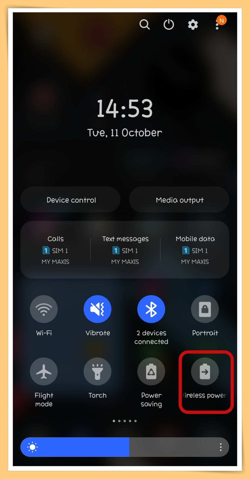 From Settings and Turn On Power Sharing