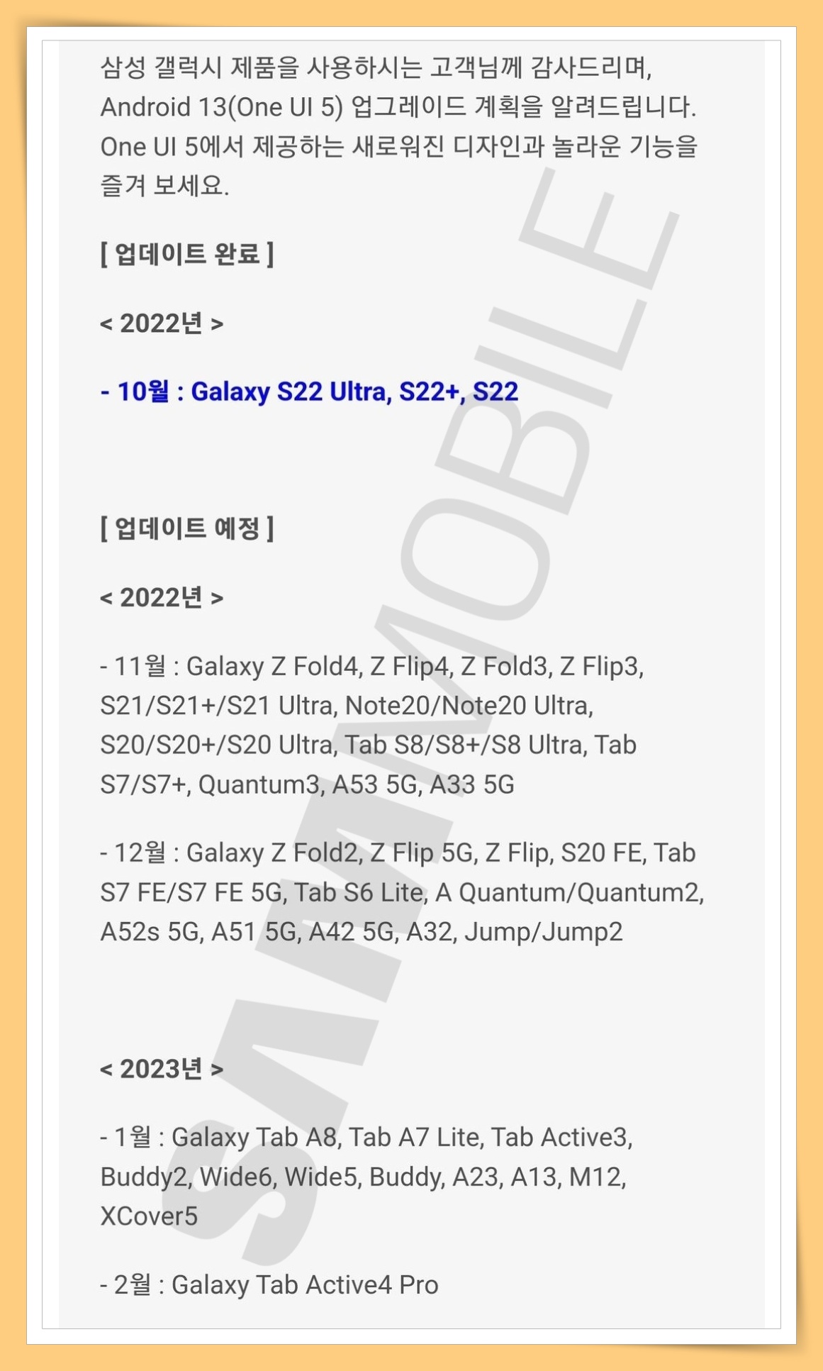 Samsung Device Updated List and Date