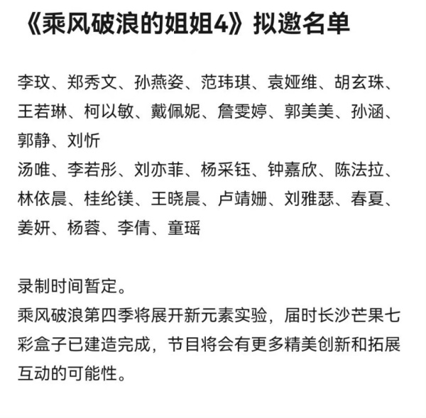 浪姐4拟邀名单